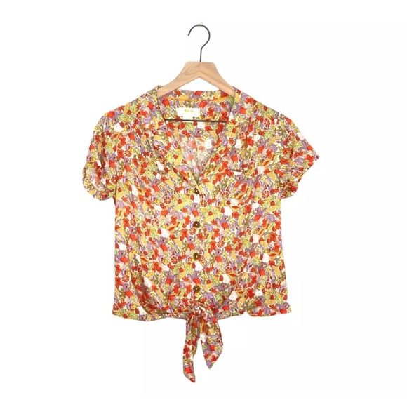 Anthropologie Maeve Button Down Citrus Tie Shirt Sz 8 - Picture 5 of 13